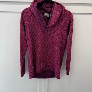 Athleta Space Dye Tranquility Cowl Neck Pullover SMALL in Fuscia.